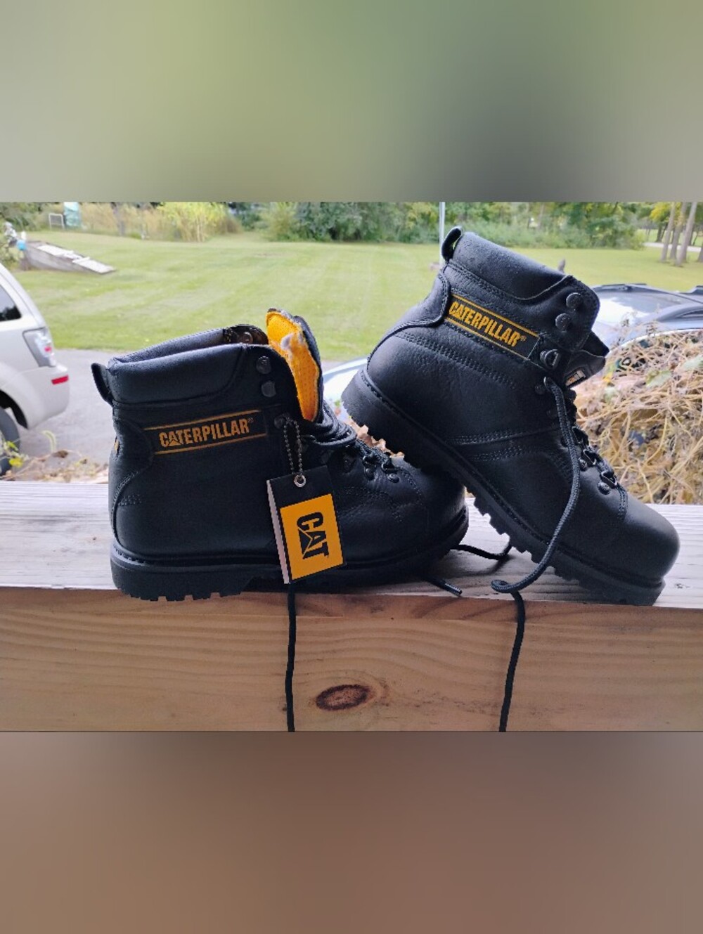 Caterpillar Black Work Boots with Yellow Logo Accents NWT